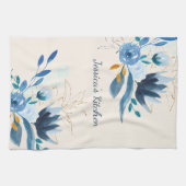 青モダン水色フローラパーソナライズされた キッチンタオル (横)