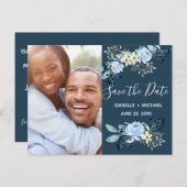 青モダン水色フローラ写真を保存 案内ポストカード (正面/裏面)