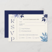青モダン水色フローラ結婚式RSVPカード ノートカード (正面/裏面)