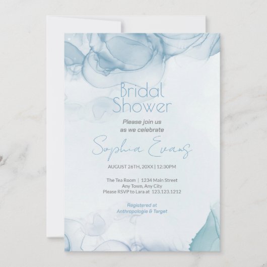 青モダン水色ブライダルシャワー 招待状 (正面)