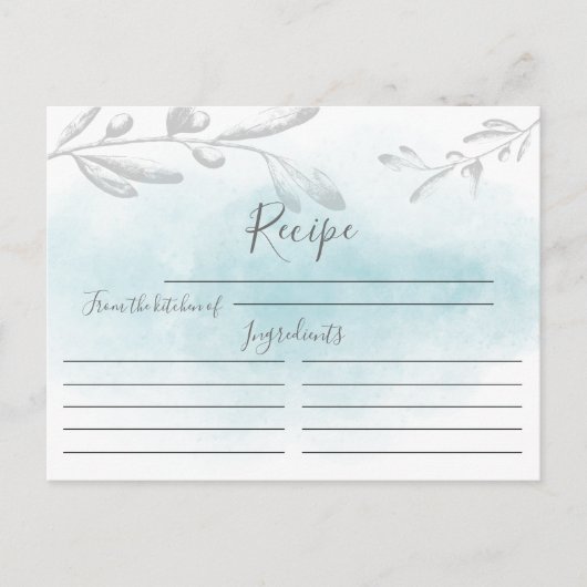 青モダン水色レシピカード ポストカード (正面)