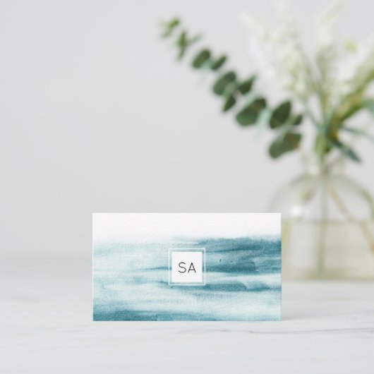 青モダン水色海名刺 名刺 (スタンド正面)