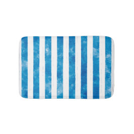 青モダン水色白ストライプの バスマット