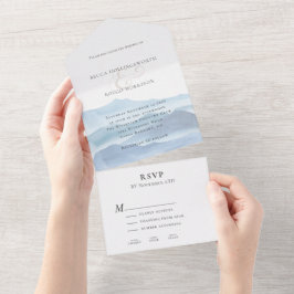 青モダン水色結婚の オールインワン招待状