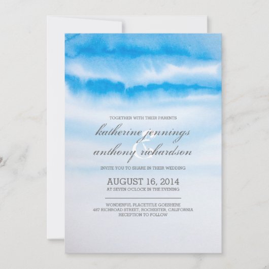 青モダン水色結婚式招待状 招待状 (正面)