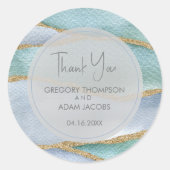 青モダン水色金ゴールドグリッター結婚式の引き出物 ラウンドシール (正面)