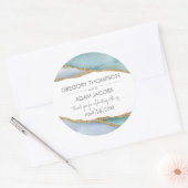 青モダン水色金ゴールドグリッター結婚式の引き出物 ラウンドシール (封筒)