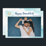 青モダン水色金ゴールドハッピーハヌカー写真 シーズンカード<br><div class="desc">ブルーウォーモダントカラー金ゴールドハッピーハヌッカフォトホリデーカード</div>