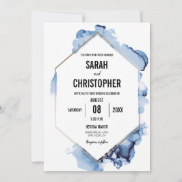 青モダン水色(金ゴールド枠) 招待状