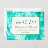 青モダン水色QRコード日付の保存 案内ポストカード (正面/裏面)