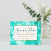 青モダン水色QRコード日付の保存 案内ポストカード (スタンド正面)