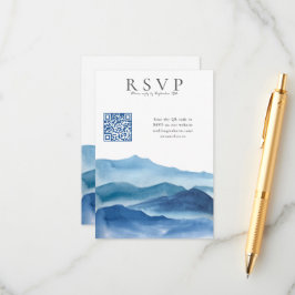 青モダン水色RSVP、QRコード付結婚き エンクロージャーカード