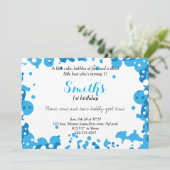 青モダン泡最初の誕生日 招待状 (スタンド正面)