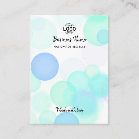 青モダン泡白イヤリング表示カード 名刺 (正面)
