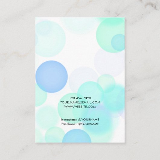 青モダン泡白イヤリング表示カード 名刺 (裏面)