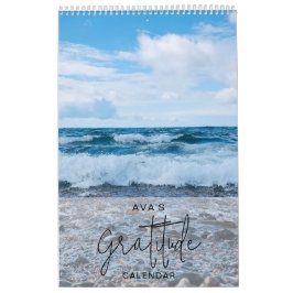 青モダン波写真感謝カレンダー カレンダー