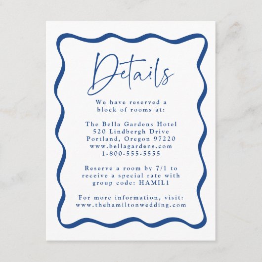 青モダン波状フレーム結婚の詳細 エンクロージャーカード (正面)