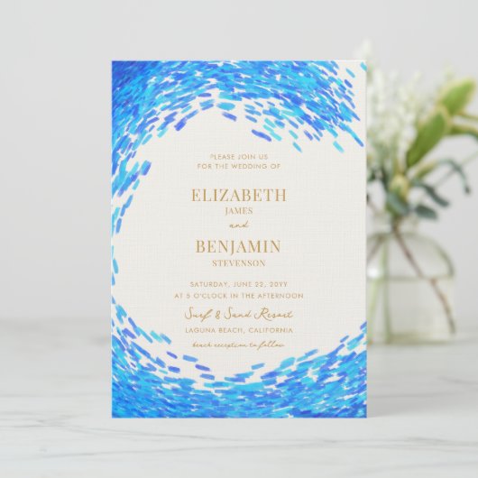 青モダン波金ゴールドサーファー全結婚体 招待状 (スタンド正面)