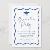 青モダン波額写真卒業パーティー 招待状 (正面)