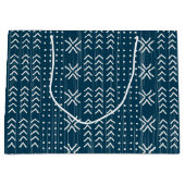 青モダン泥の布アフリカパターン ラージペーパーバッグ (正面)