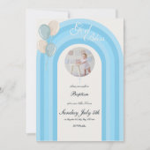 青モダン洗礼招待状と写カスタム真 招待状 (正面)