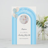 青モダン洗礼招待状付きカスタムメニュー (スタンド正面)