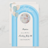 青モダン洗礼招待状付きカスタムメニュー (正面/裏面)