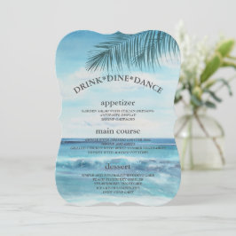 青モダン海ビーチ結婚式表のメニューカード メニュー