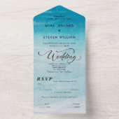 青モダン海水色 オールインワン招待状 (内側)