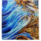 青モダン海波 シャワーカーテン (正面)