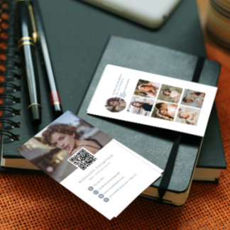 青モダン淡い色の写真コラージュ 名刺