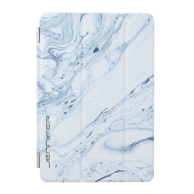 青モダン灰色と白の大理石渦巻き iPad MINIカバー (正面)