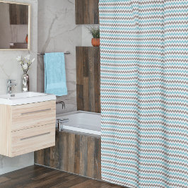 青モダン灰色シェブロン シャワーカーテン