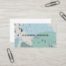 青モダン灰色ブラシストローク名刺