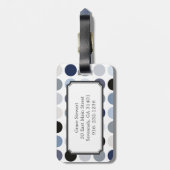 青モダン灰色水玉模様模様モノグラム ラゲッジタグ (裏面縦)