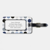 青モダン灰色水玉模様模様モノグラム ラゲッジタグ (裏面横)