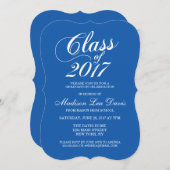 青モダン無地の王室の卒業招待状 招待状 (正面/裏面)