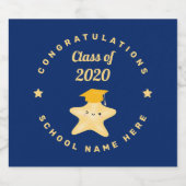 青モダン王室のと金ゴールドの卒業星 スパークリングワインラベル (シングルラベル)