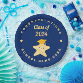 青モダン王室のと金ゴールドの卒業星 ペーパープレート (パーティー)