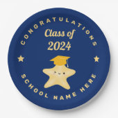 青モダン王室のと金ゴールドの卒業星 ペーパープレート (正面)