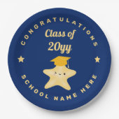 青モダン王室のと金ゴールドの卒業星 ペーパープレート (正面)