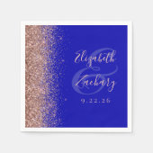 青モダン王室のバラ金ゴールド結婚グリッター スタンダードカクテルナプキン (正面)