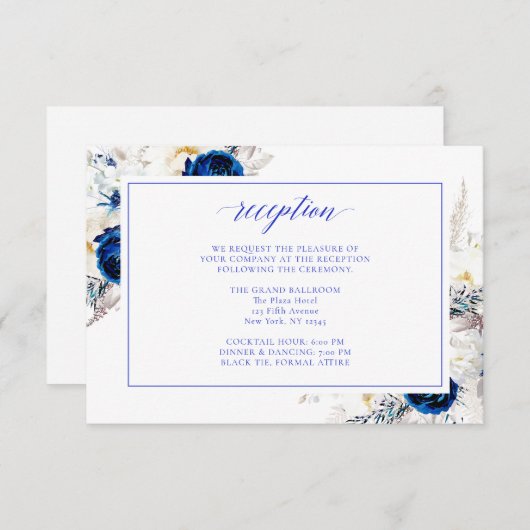 青モダン王室のフローラ結婚式レセプションカード サンキューカード (正面/裏面)