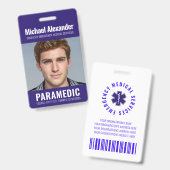 青モダン王室の救急医療隊員写真ID バッジ (正面&裏面)