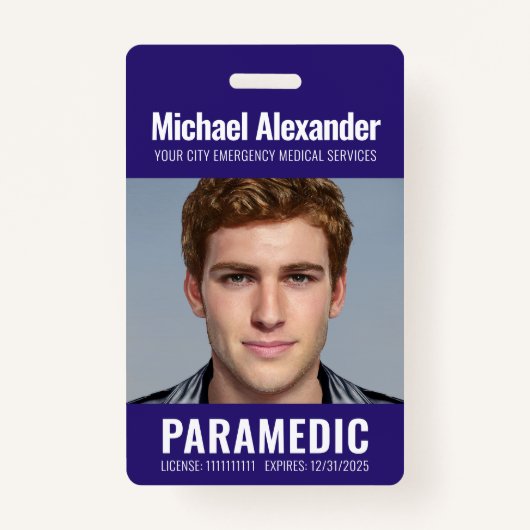 青モダン王室の救急医療隊員写真ID バッジ (正面)