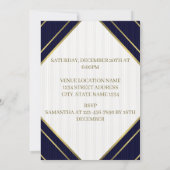 青モダン王室の白と金ゴールドストライプ誕生日 招待状 (裏面)