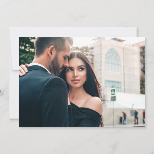 青モダン王室の白フローラ写結婚真 招待状 (裏面)