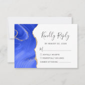 青モダン王室の金ゴールド水彩瑪瑙結婚の 出欠カード (正面)