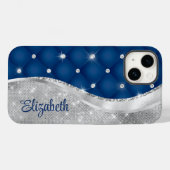 青モダン王室の銀グリッターモノグラム Case-Mate iPhoneケース (裏面 (横))