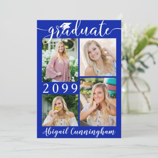 青モダン王室の5枚フォトスクリプト 案内状 (スタンド正面)